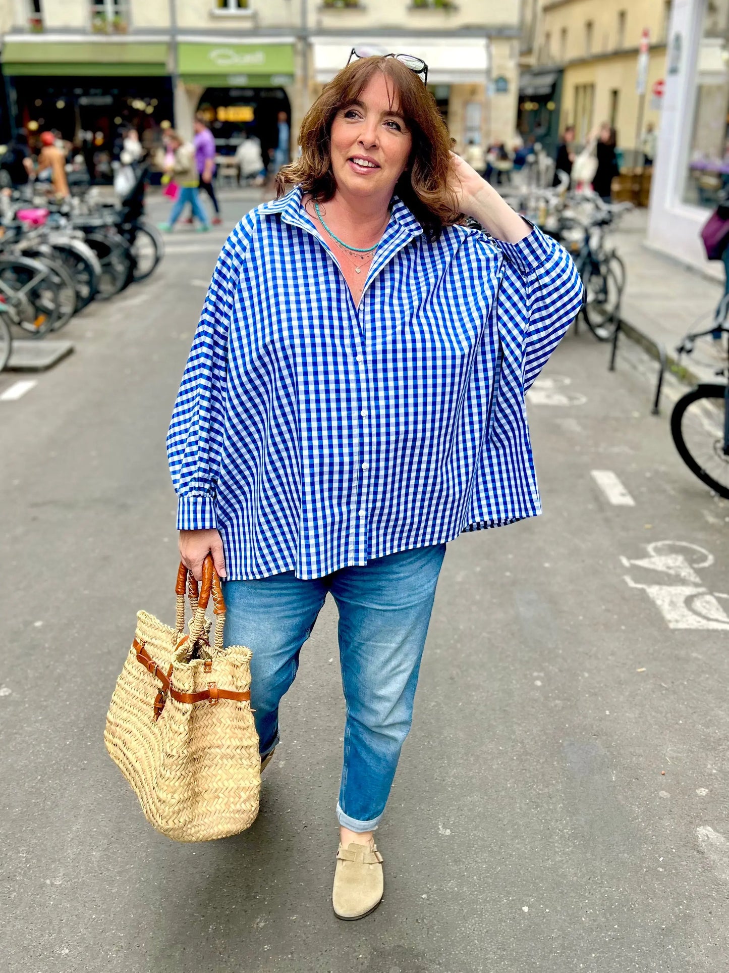 Chemise maxi oversize Caroline en popeline Vichy Les Militantes