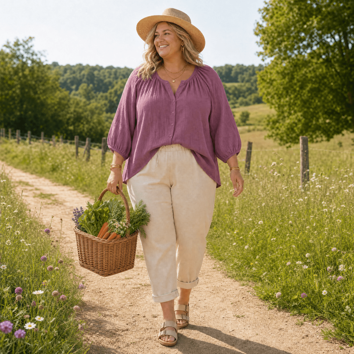Chemise grande taille gaze de coton - prune- Les Militantes