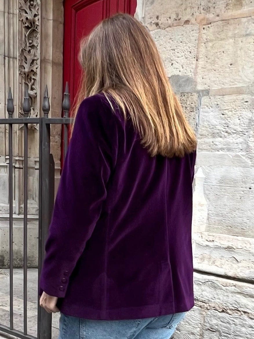 Blazer Morgane en velours aubergine dos - Les Militantes