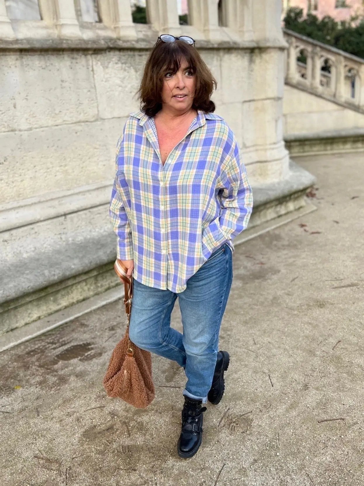 chemise grande taille femme à carreaux lilas. De face 1 - Les Militantes