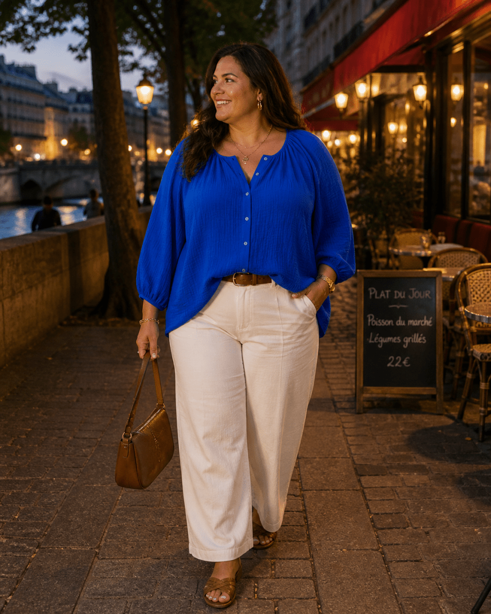 Chemise grande taille gaze de coton - bleu majorelle - Les Militantes