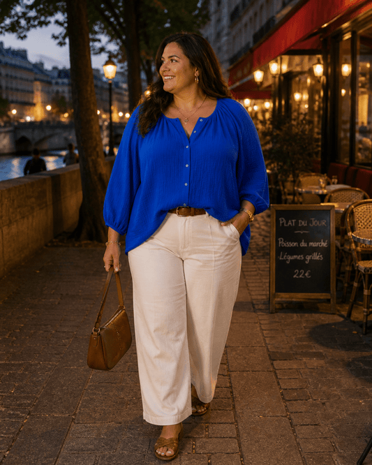 Chemise grande taille gaze de coton - bleu majorelle - Les Militantes