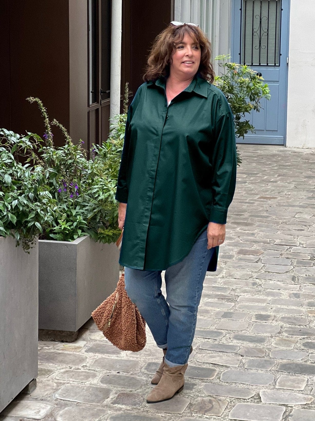 women's long shirt large size fir green