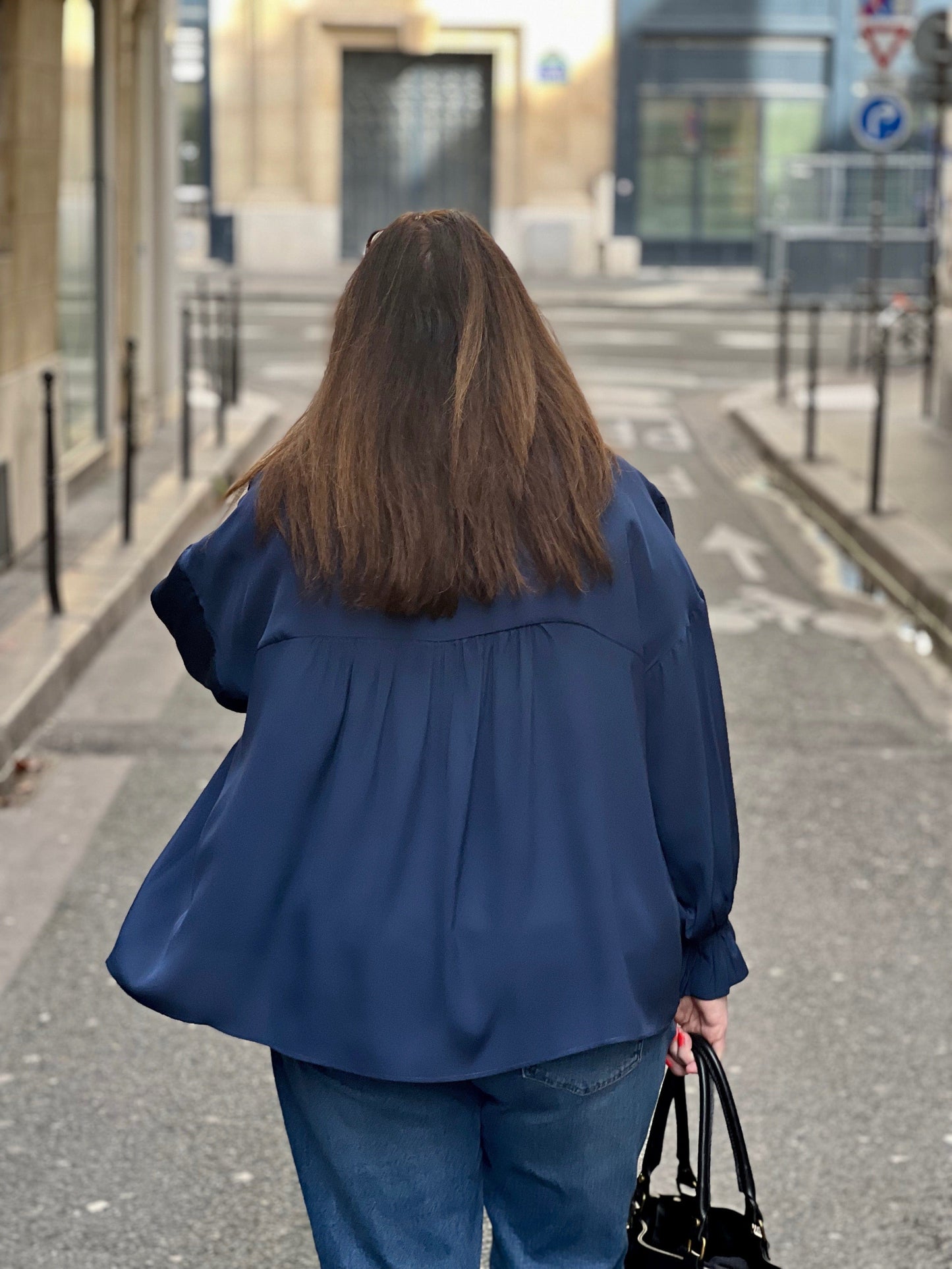 Large blouse in blue silk back