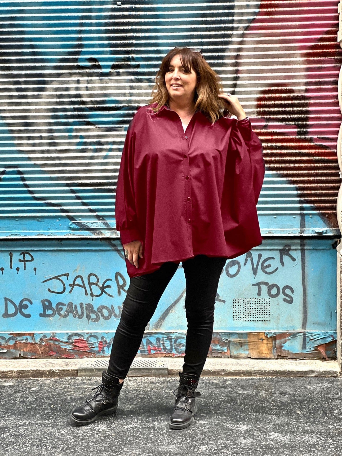 Chemise grande taille oversize bordeaux