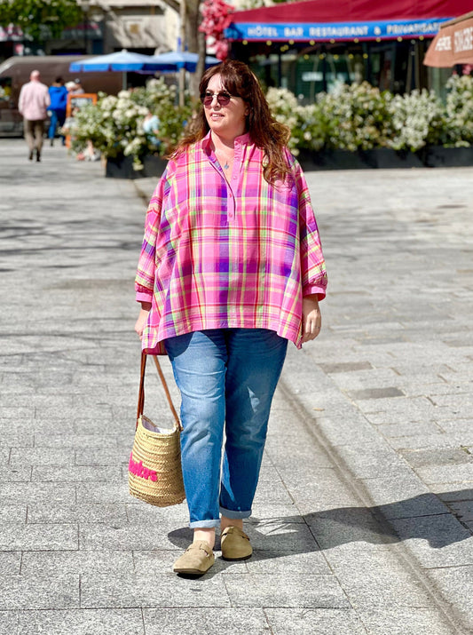 Oversized blouse in pink madras face