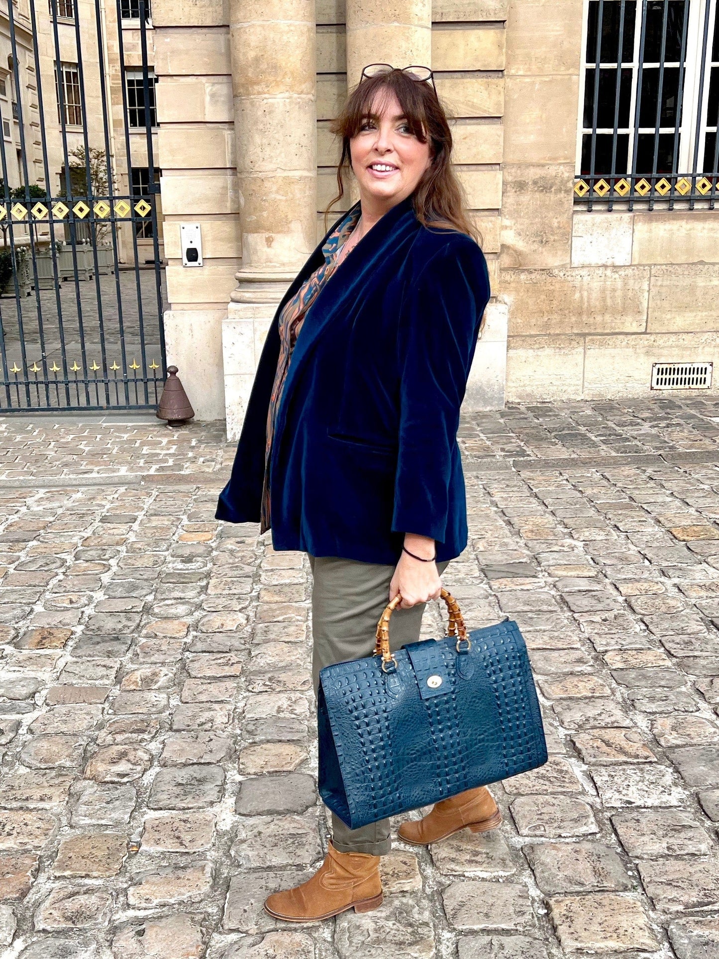 Blazer Morgane en velours bleu face - Les Militantes