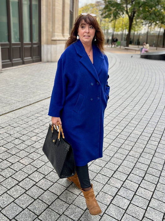Manteau bleu grande taille pour femme face 1