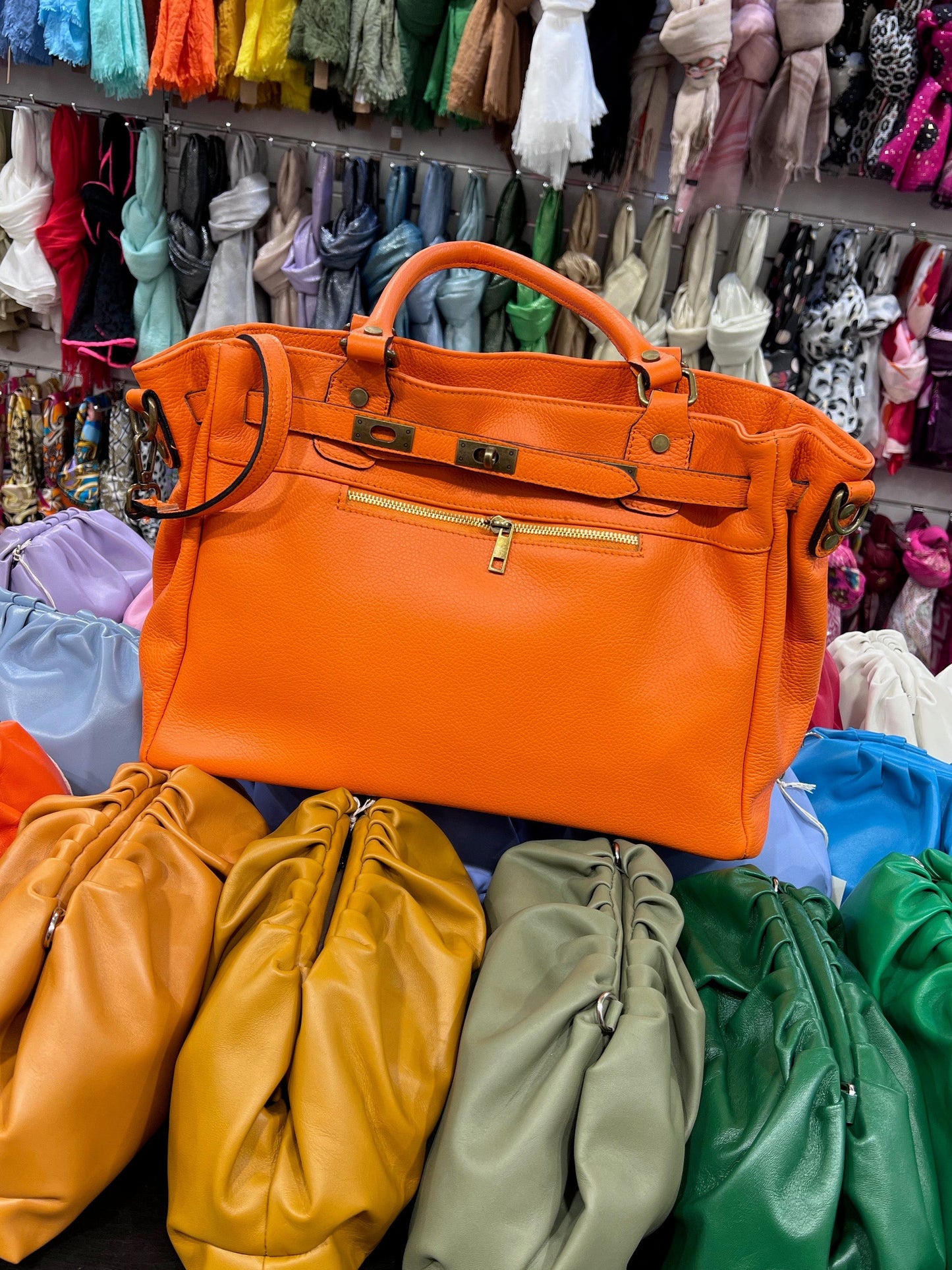 orange leather shopping bag