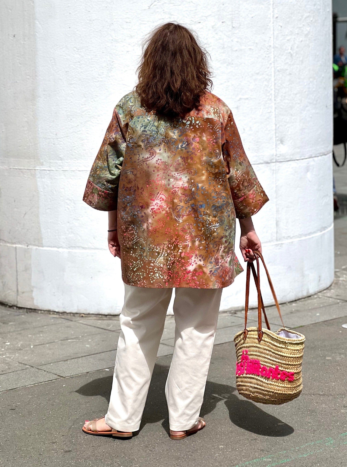 Large women's batik jacket coffee color back