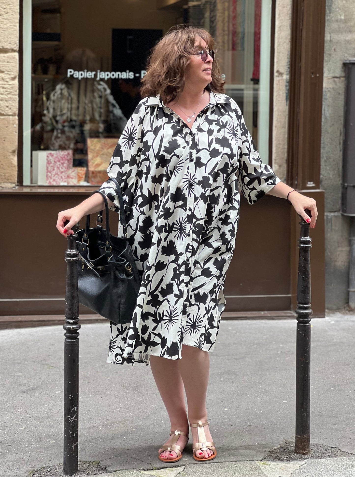 Plus Size Black and White Cotton Shirt Dress - Les Militantes