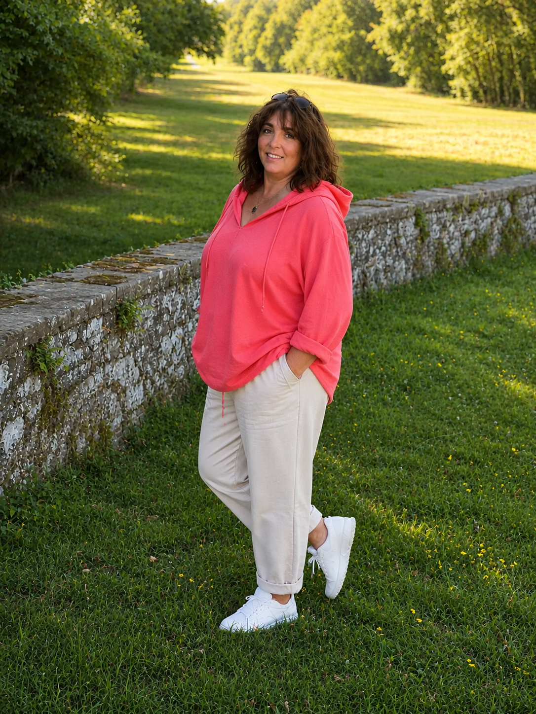 Keith sweat à capuche grande taille femme - corail