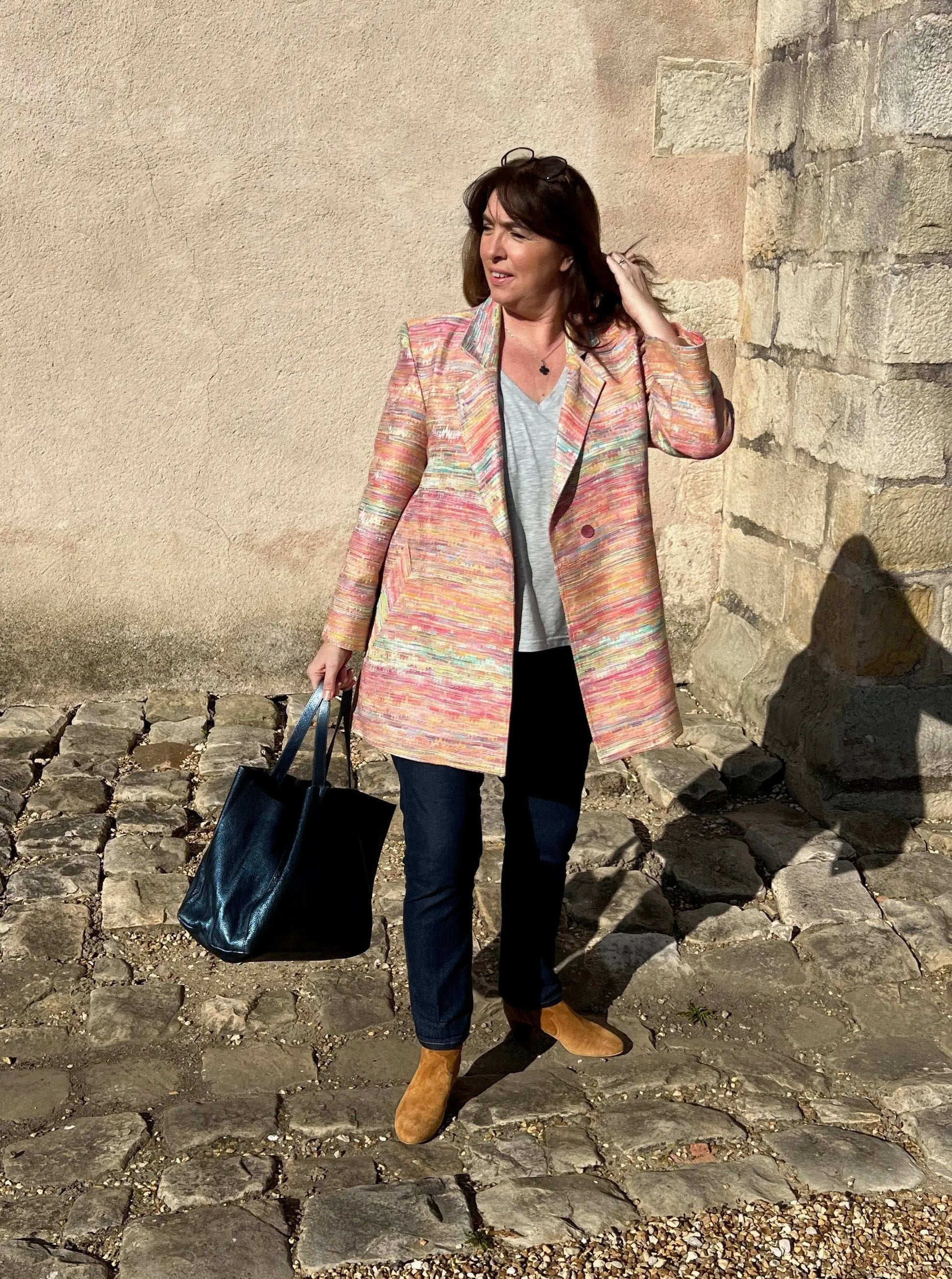 Manteau court grande taille multicolore face