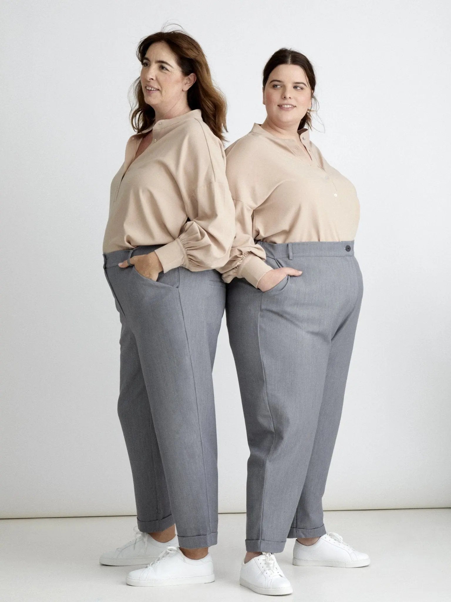 Les Militantes - Maurice pantalon gris 7/8 grande taille  chic, tendance hanches larges de qualité made in France 