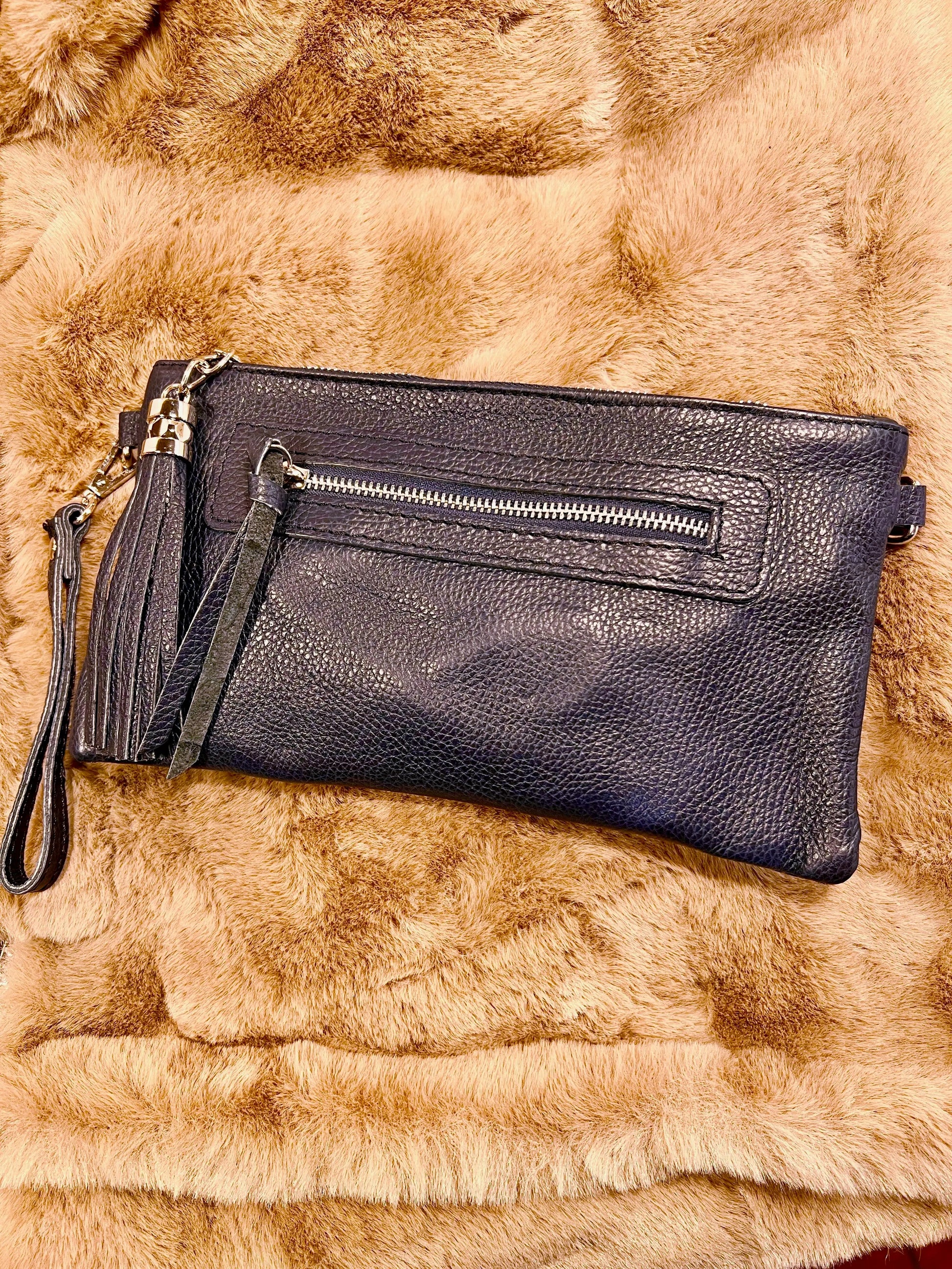 POCHETTE EN CUIR HAUTE QUALITE BLEU MARINE FACE