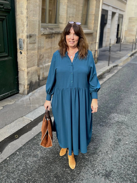 robe longue grande taille bleu face