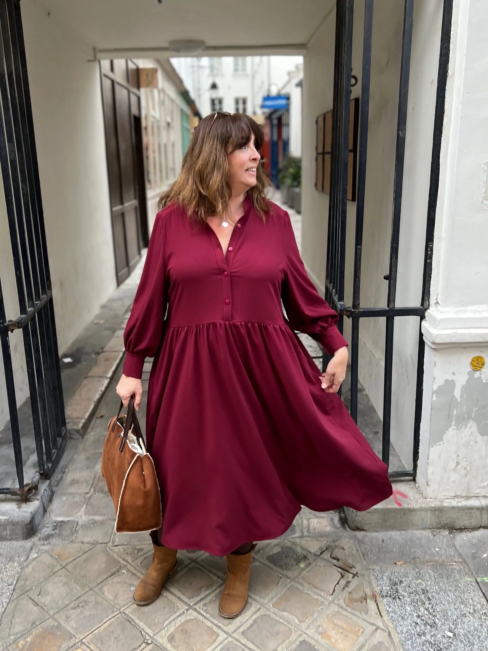 robe longue grande taille bordeaux face