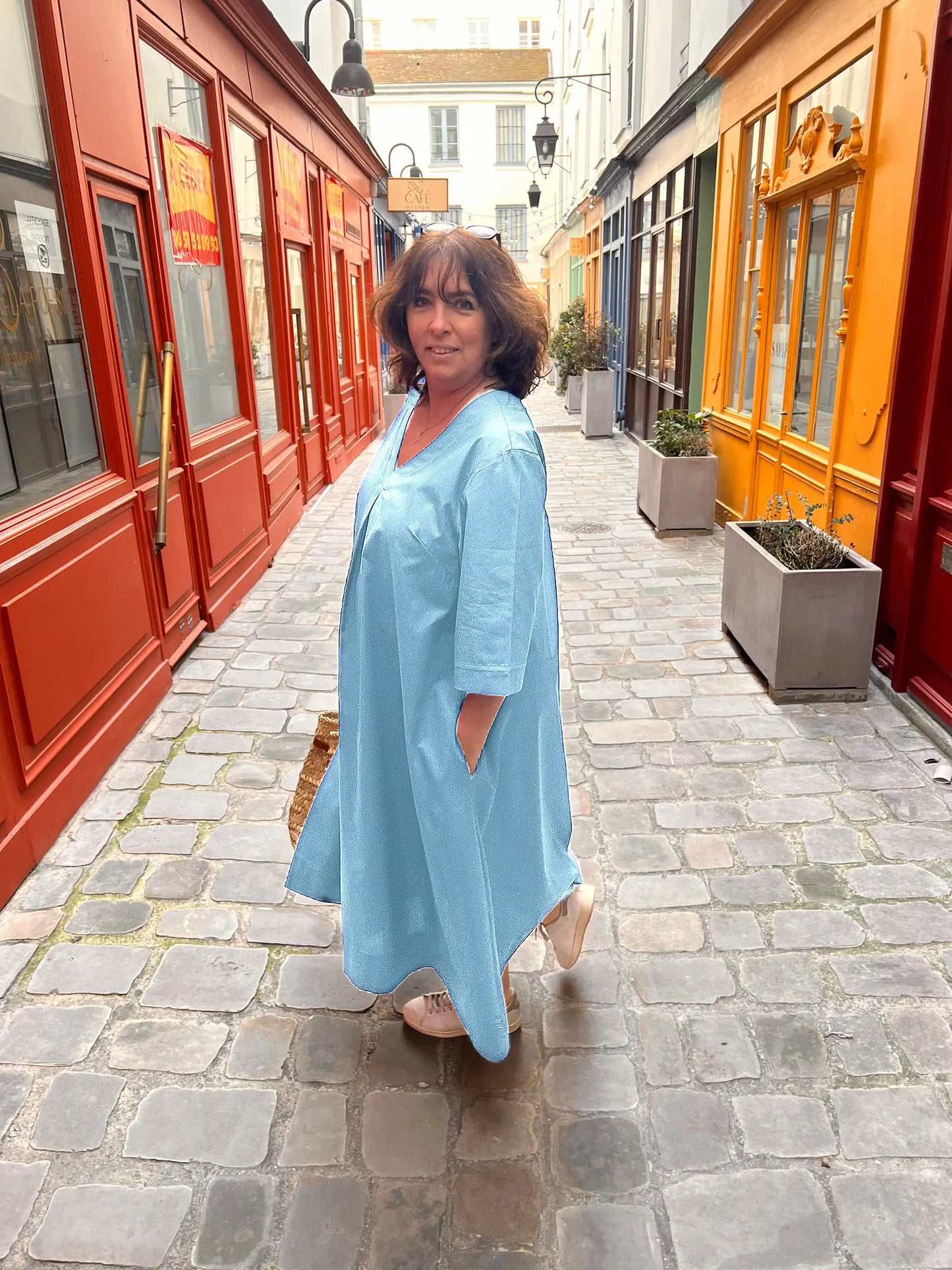 Robe grande taille en popeline de coton bleu CIEL - Les Militantes