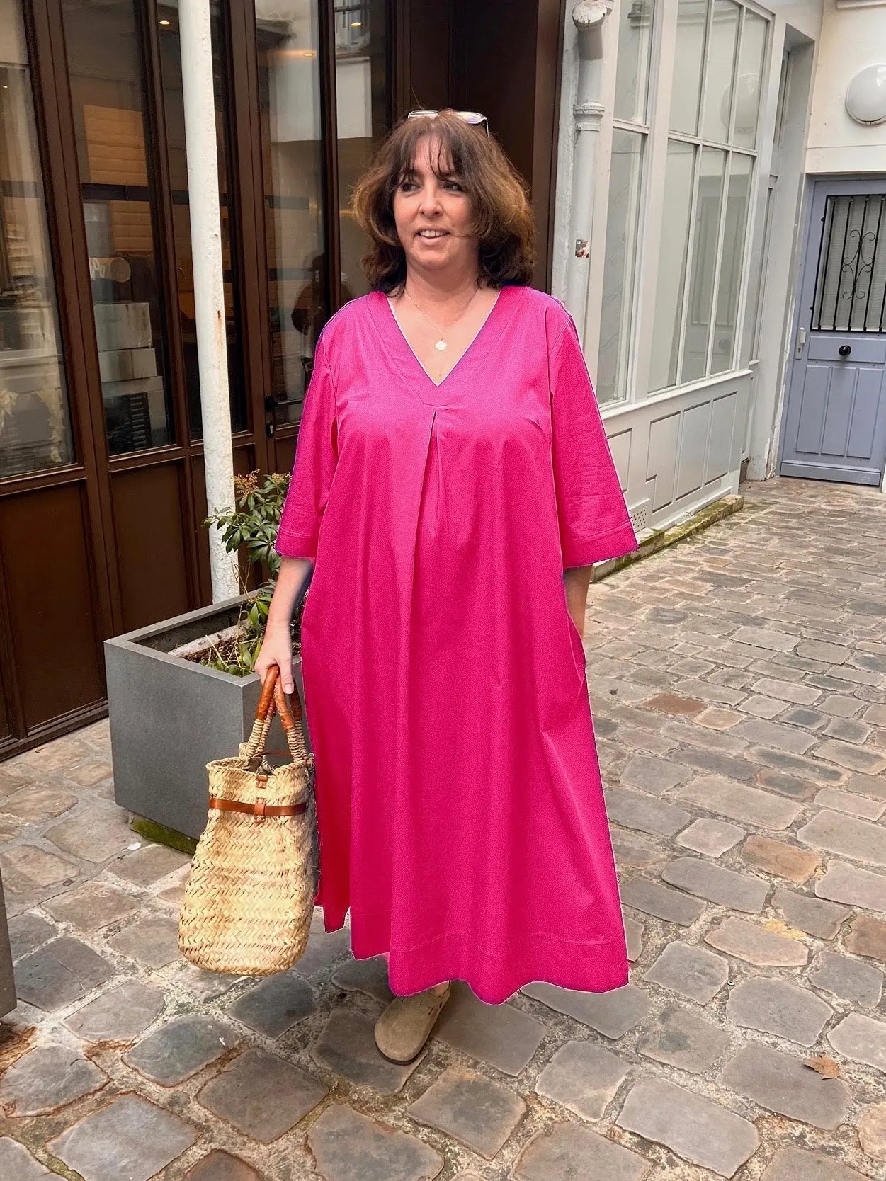 Robe grande taille en popeline de coton FUCHSIA - Les Militantes