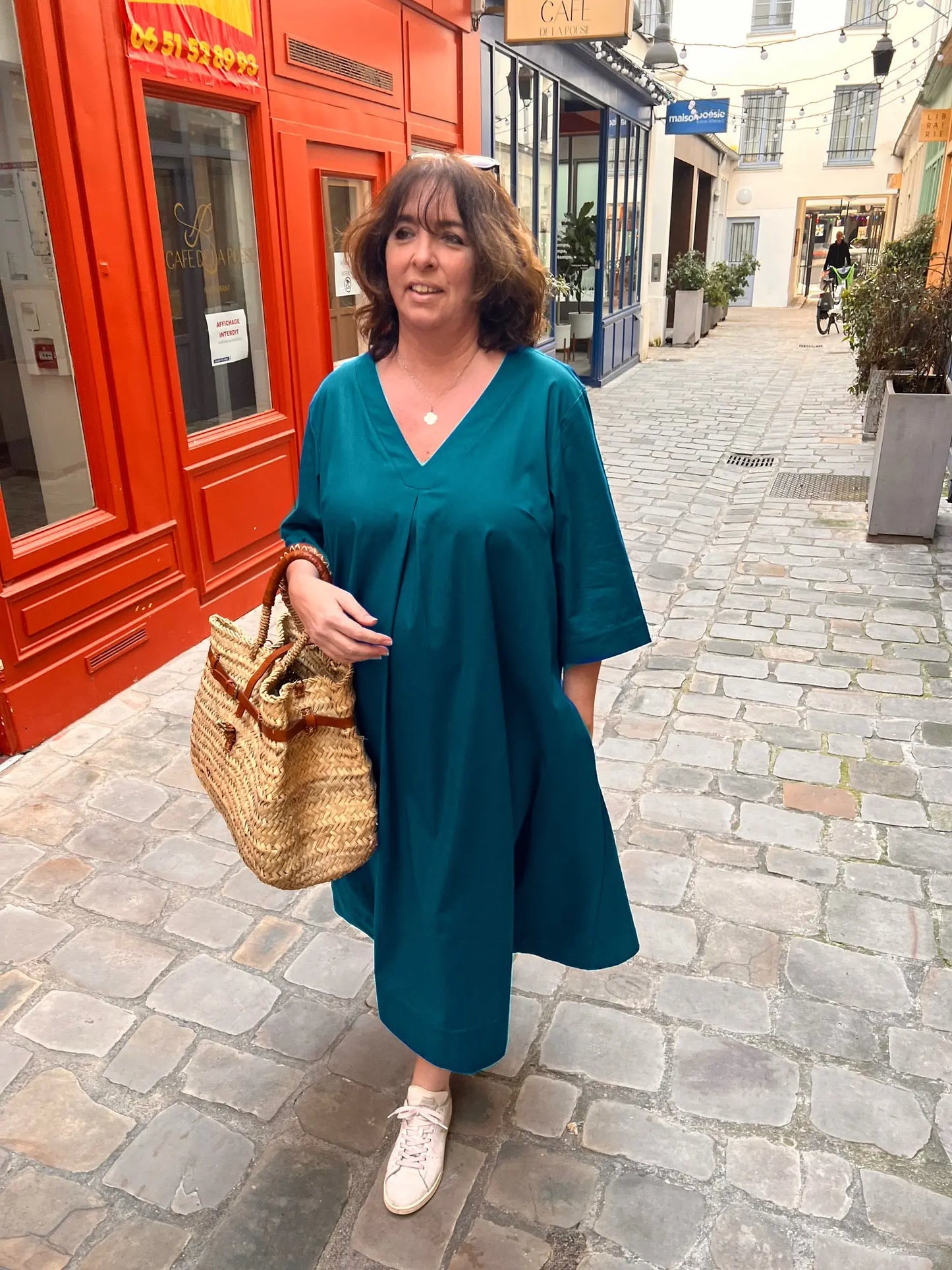 Robe grande taille en popeline de coton bleu canard - Les Militantes