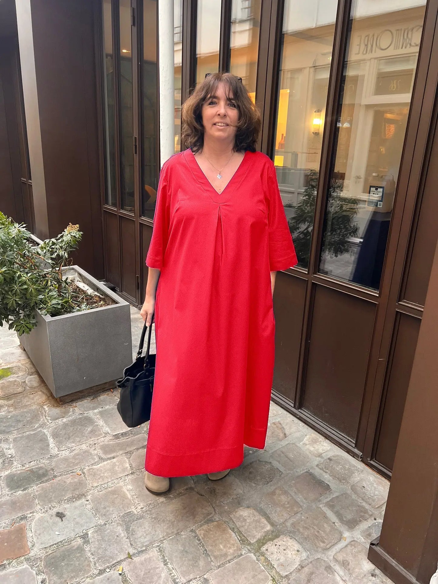 Robe grande taille en popeline de coton rouge- Les Militantes