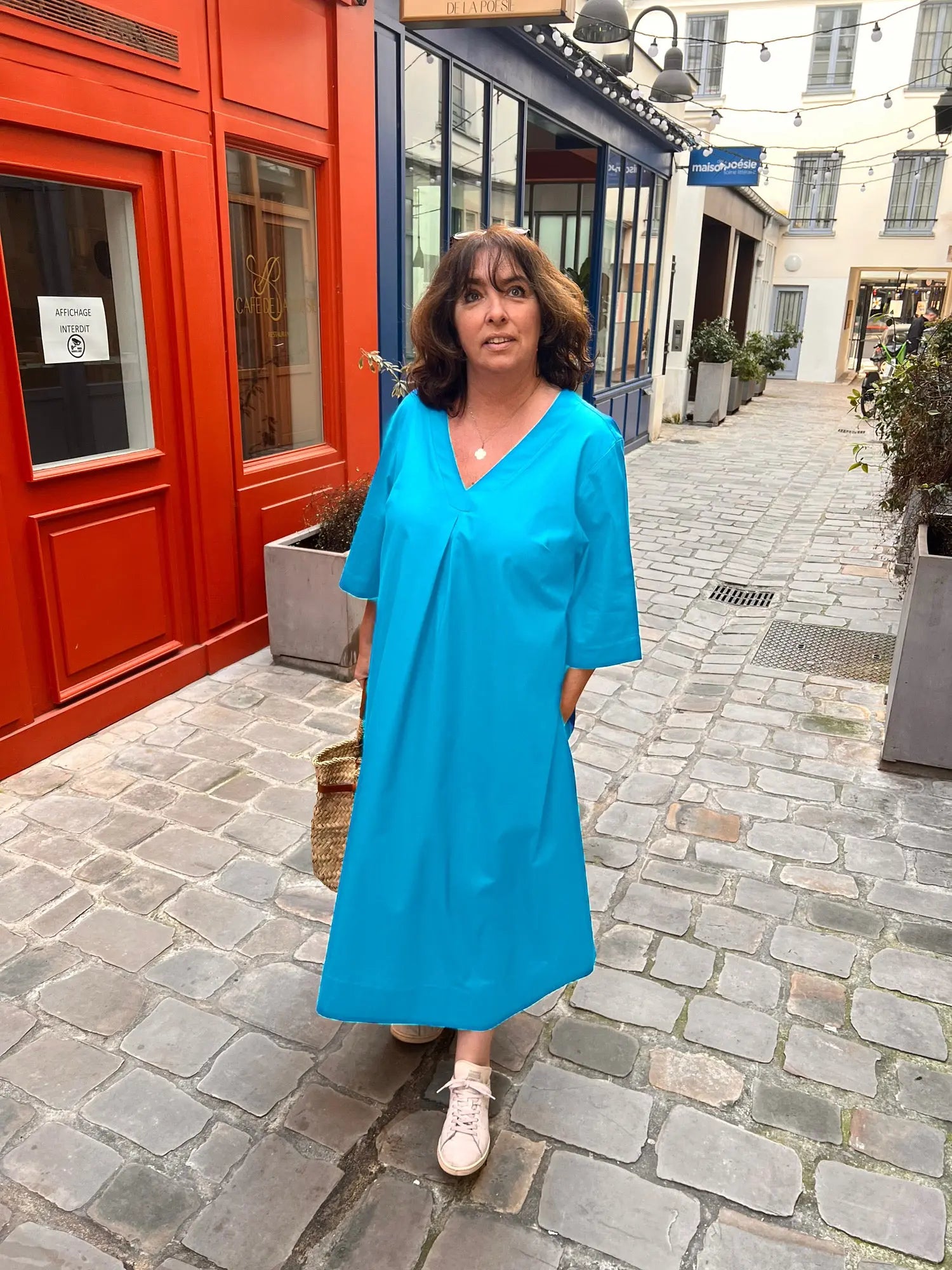 Robe grande taille en popeline de coton turquoise - Les Militantes