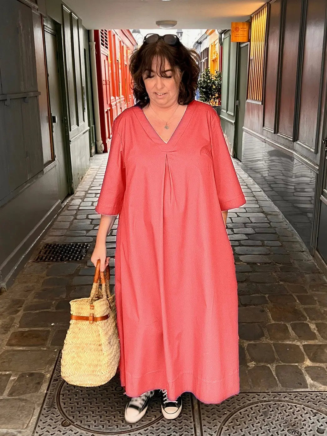 Robe grande taille en popeline de coton corail- Les Militantes