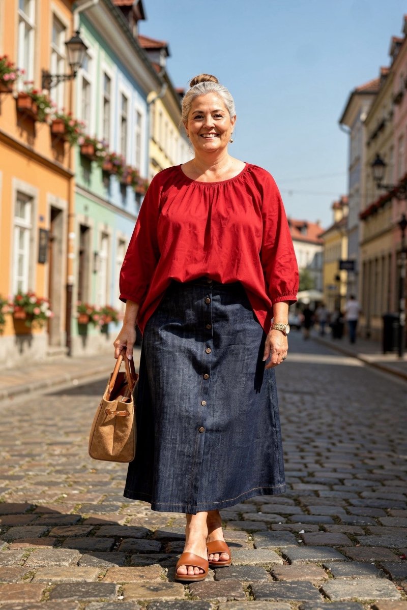 Blouse grande taille en popeline de coton  rouge - Les Militantes