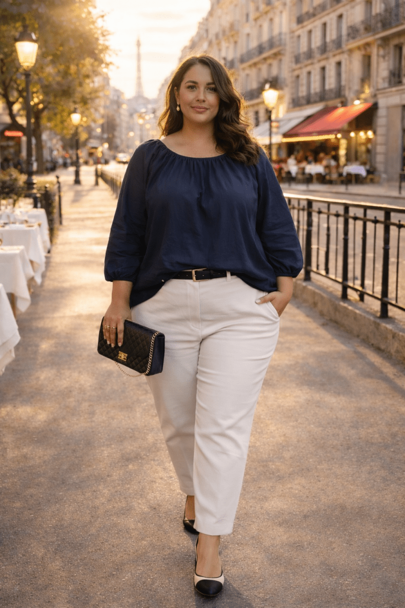 Blouse grande taille en popeline de coton  marine - Les Militantes