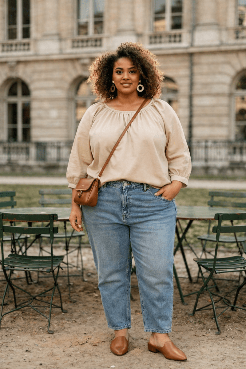 Blouse grande taille en popeline de coton  beige - Les Militantes