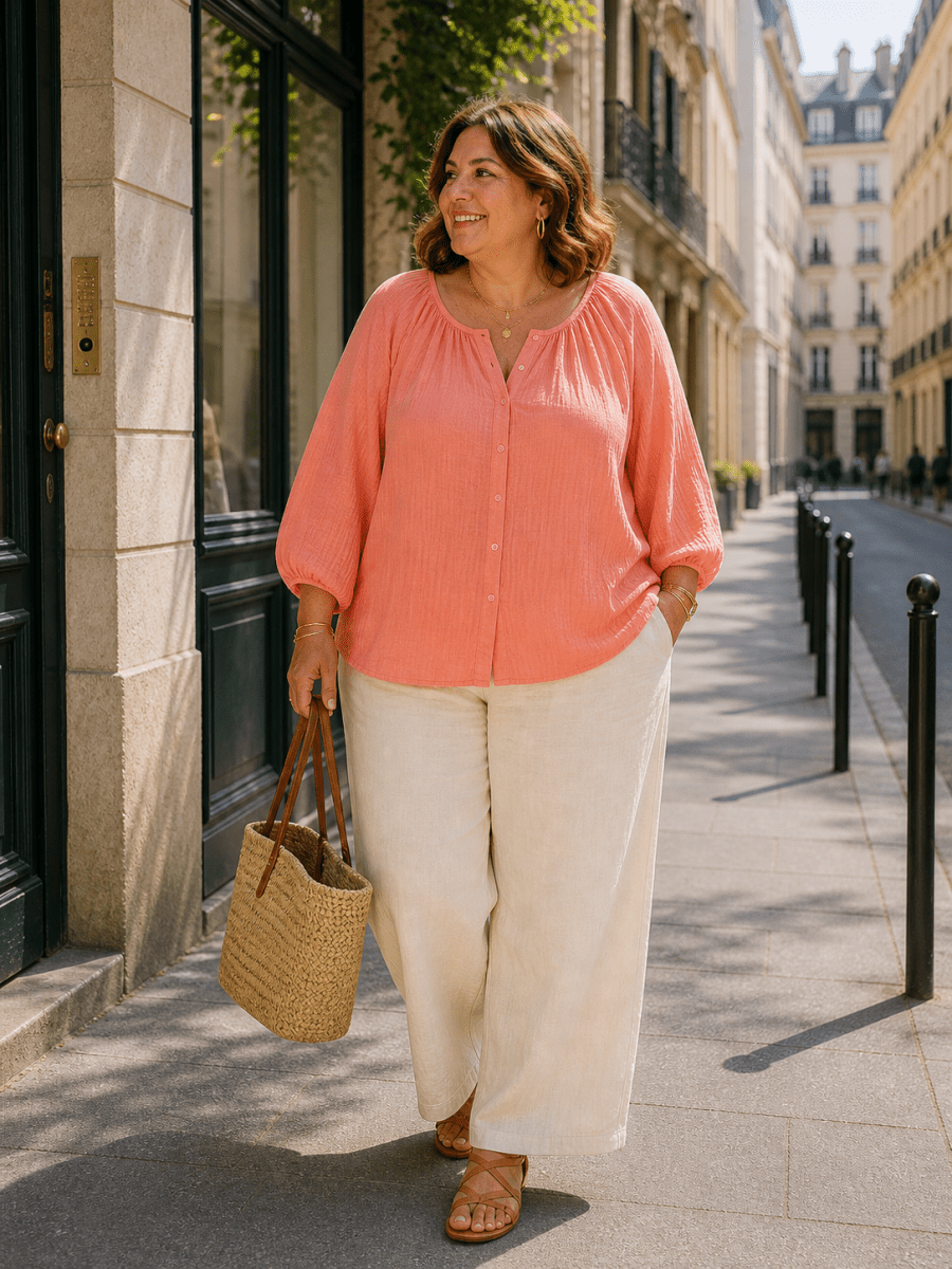 Chemise grande taille gaze de coton - saumon - Les Militantes