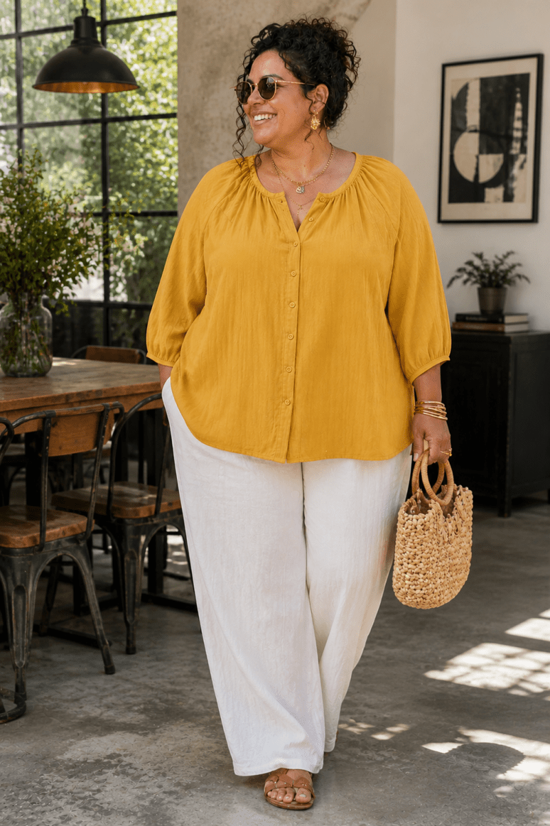 Chemise grande taille gaze de coton - jaune - Les Militantes