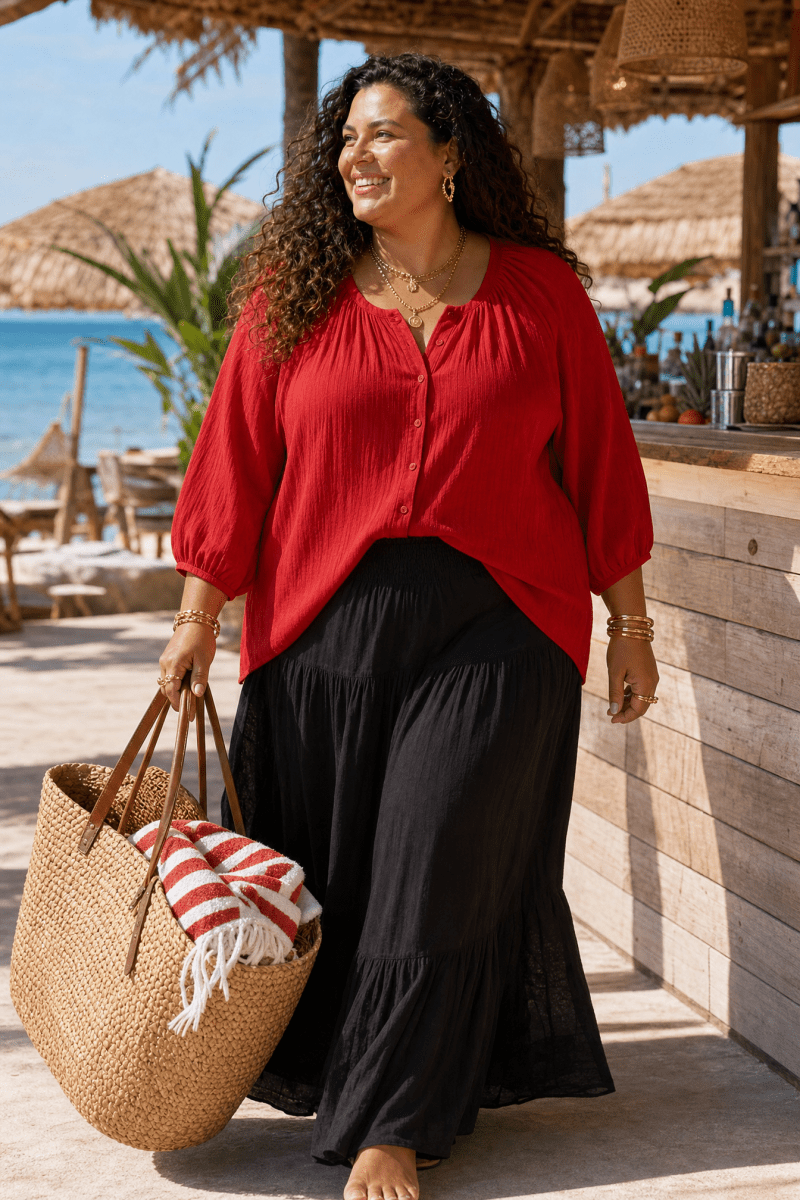 Chemise grande taille gaze de coton - rouge - Les Militantes