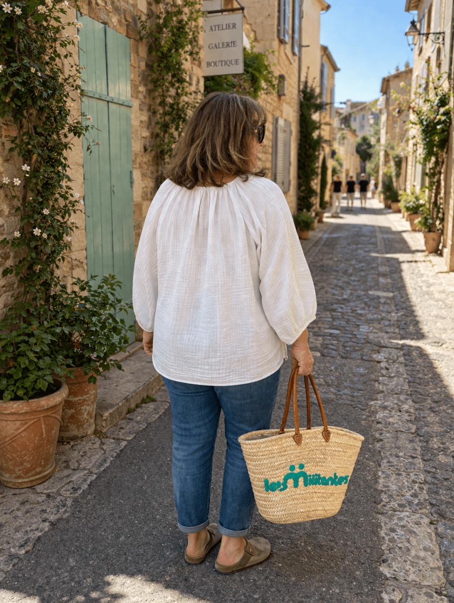 Chemise grande taille gaze de coton - blanc de dos- Les Militantes