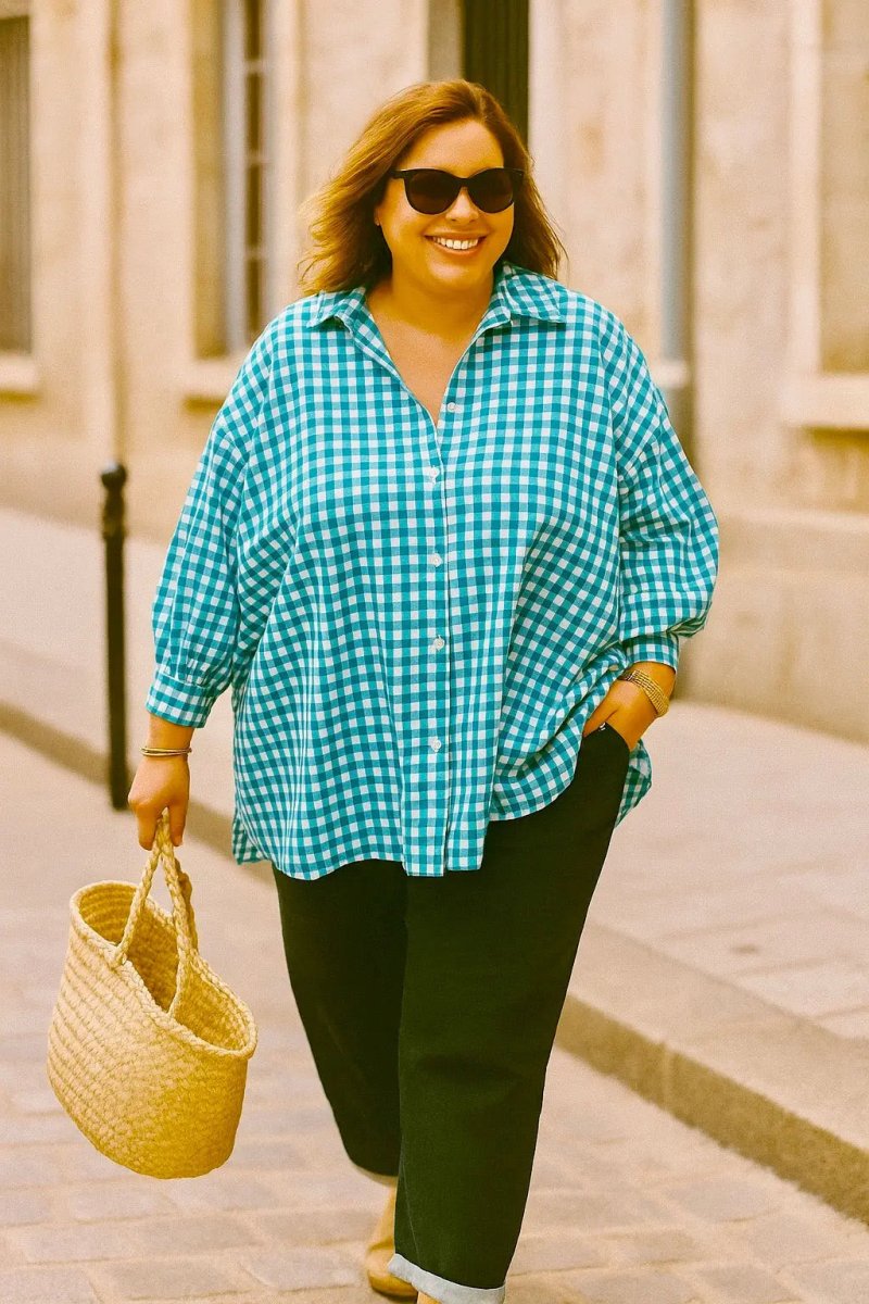 Chemise maxi oversize Caroline en popeline Vichy - Les Militantes