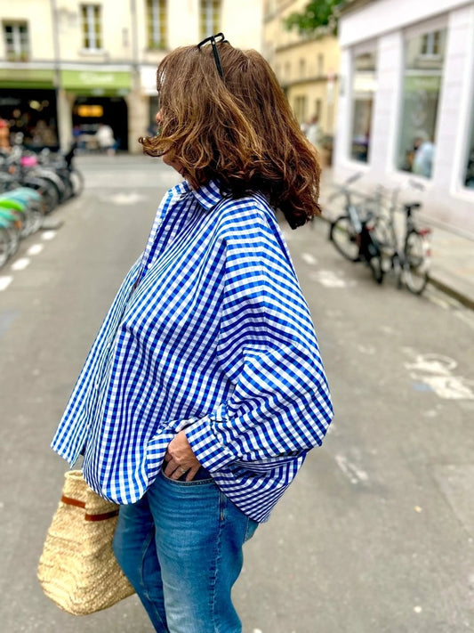 Chemise maxi oversize Caroline en popeline Vichy - Les Militantes