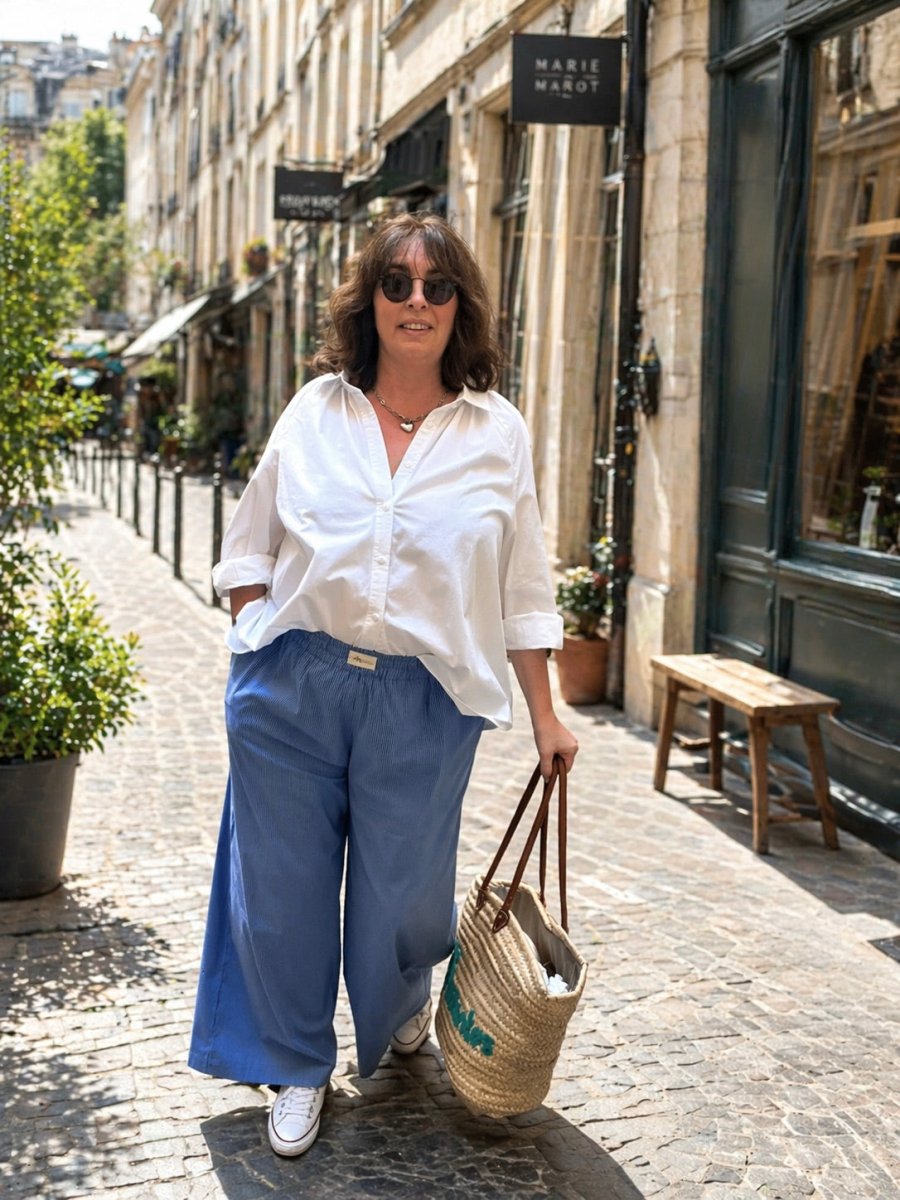 Pantalon rayé grande taille fabriqué à Paris - Les Militantes