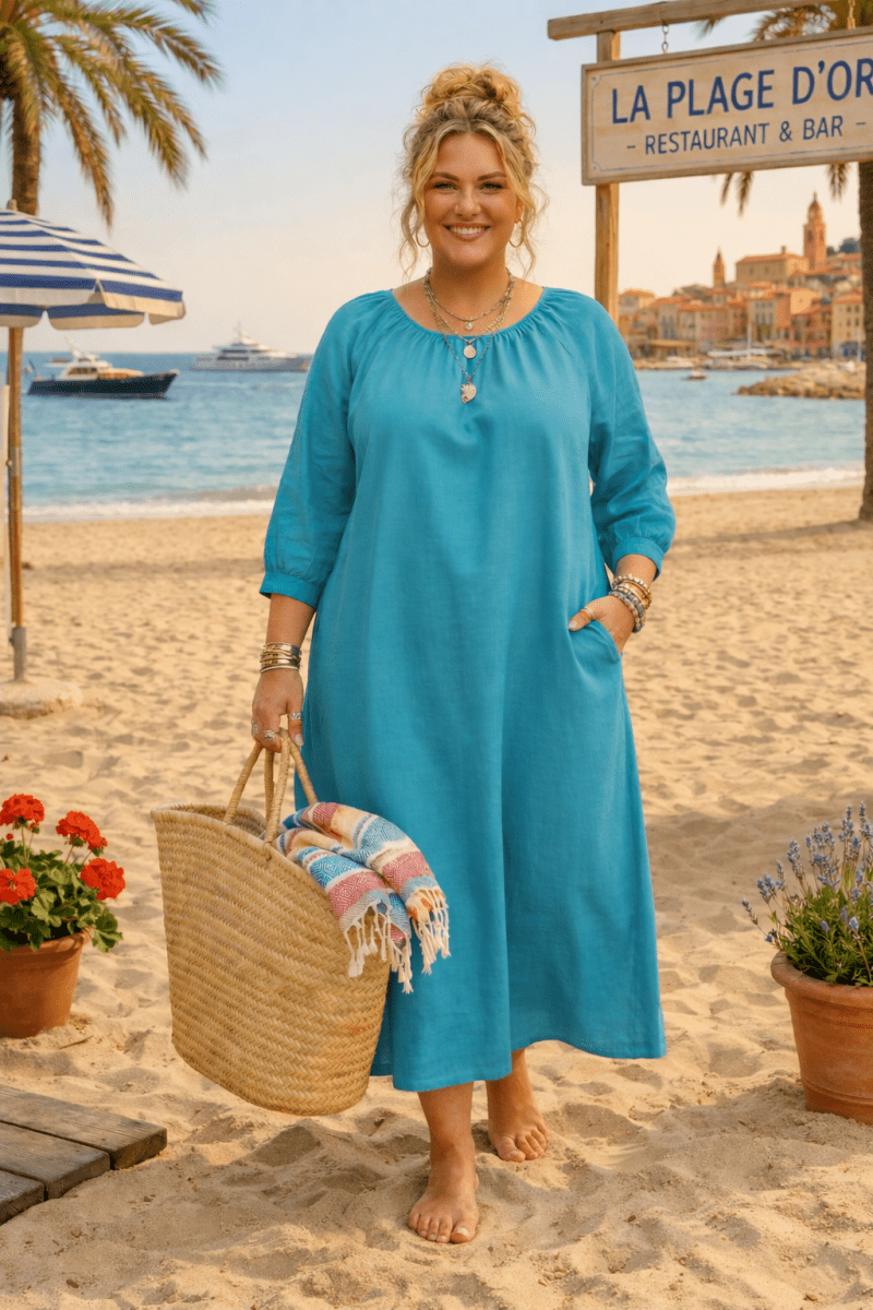 Robe grande taille popeline de coton 
turquoise  Les Militantes