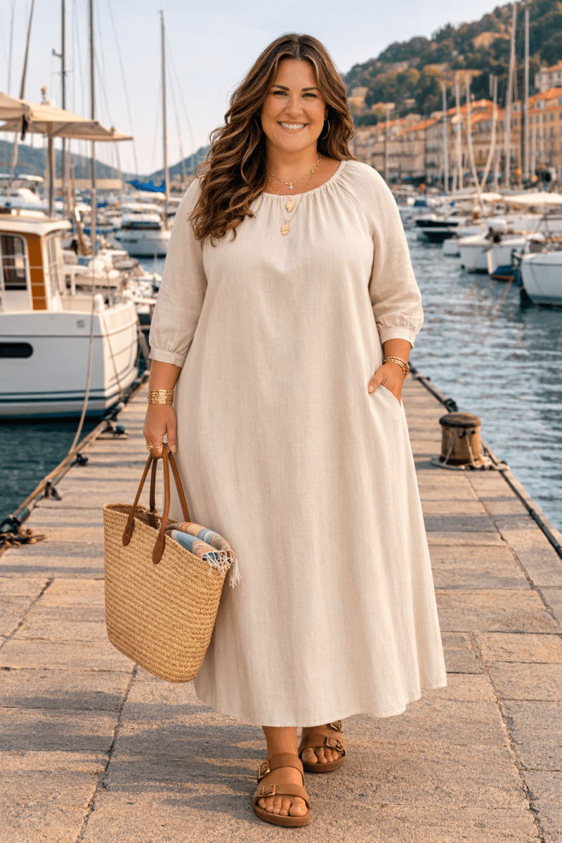 Robe grande taille popeline de coton 
 beige Les Militantes