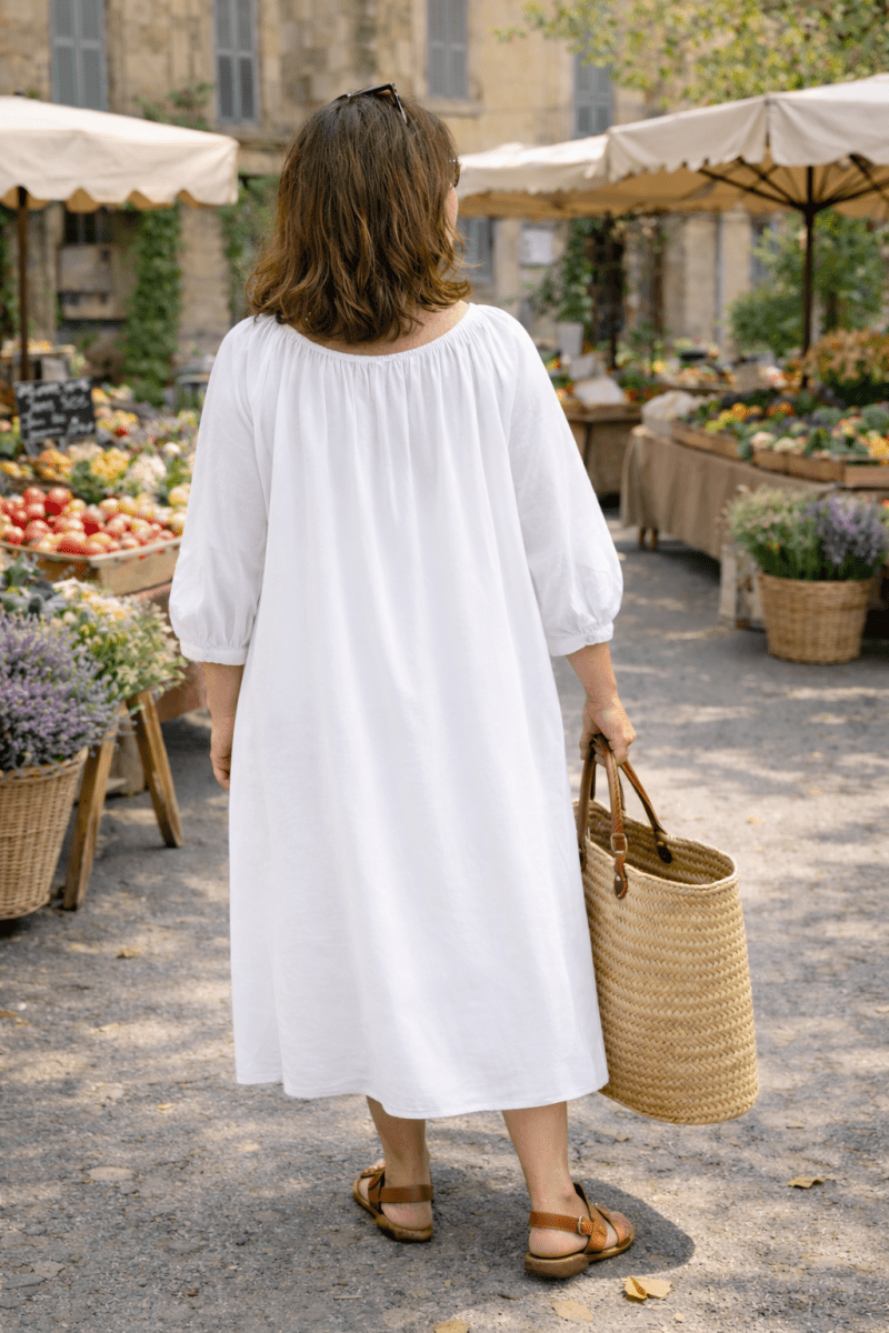 Robe grande taille popeline de coton 
blanc de dos Les Militantes