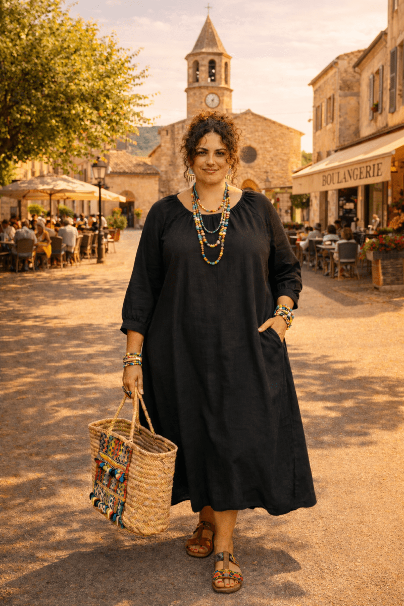 Robe grande taille popeline de coton 
noir Les Militantes
