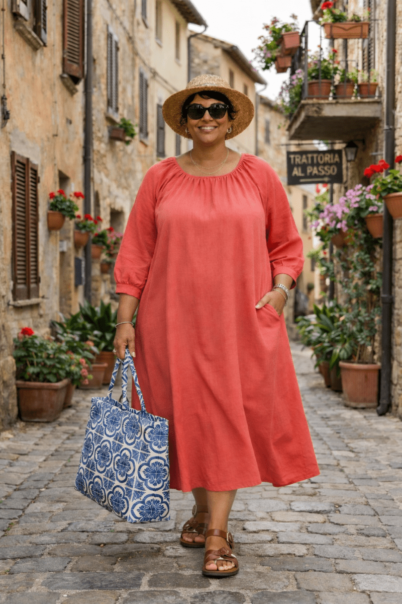 Robe grande taille popeline de coton 
corail Les Militantes
