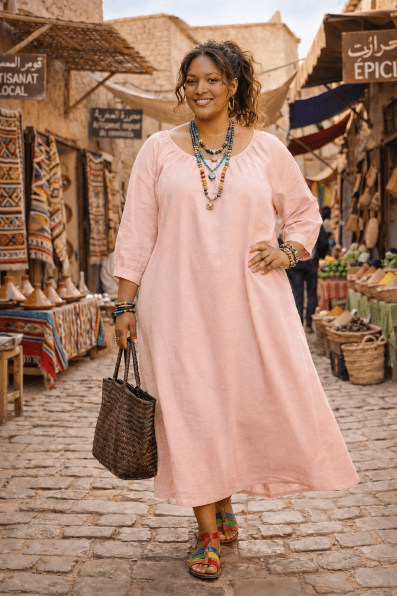 Robe grande taille popeline de coton 
rose Les Militantes