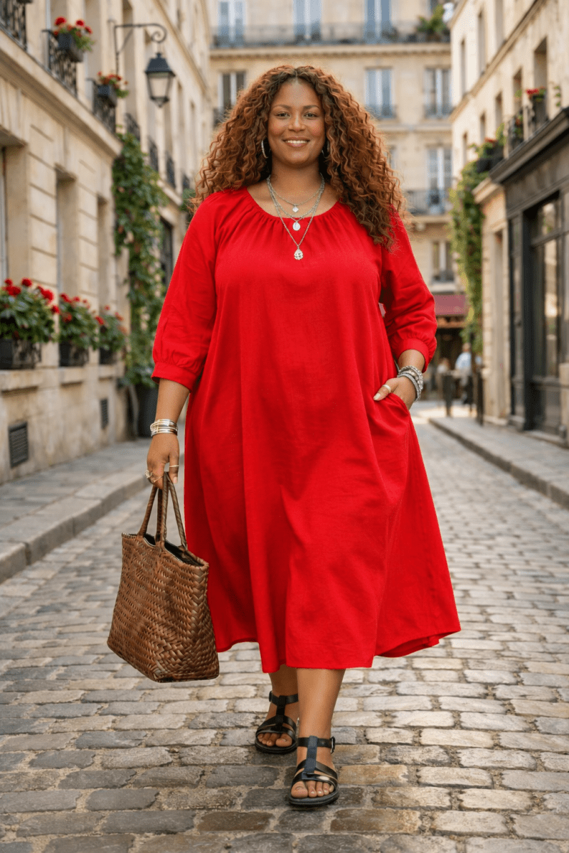 Robe grande taille popeline de coton 
rouge  Les Militantes