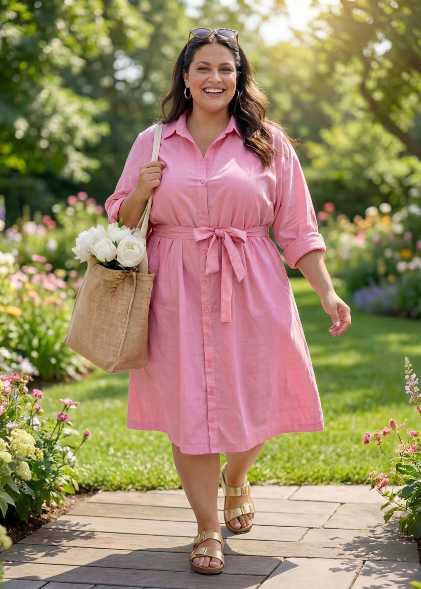 Robe chemise grande taille popeline de coton rose Les Militantes