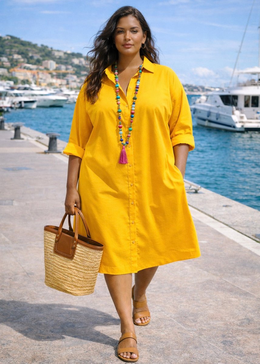 Robe chemise grande taille popeline de coton jaune Les Militantes