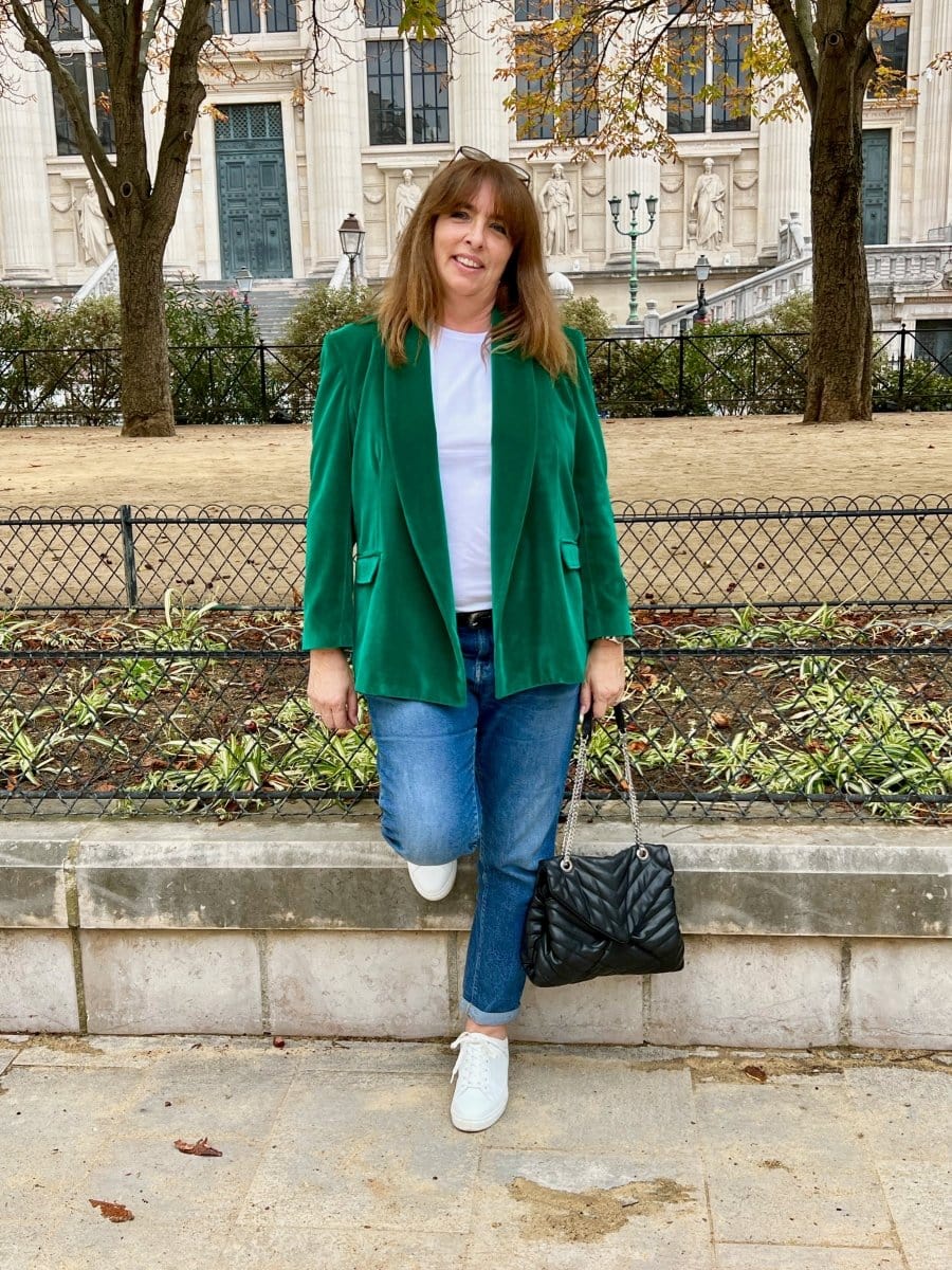 Blazer Morgane en velours vert vif face- Les Militantes