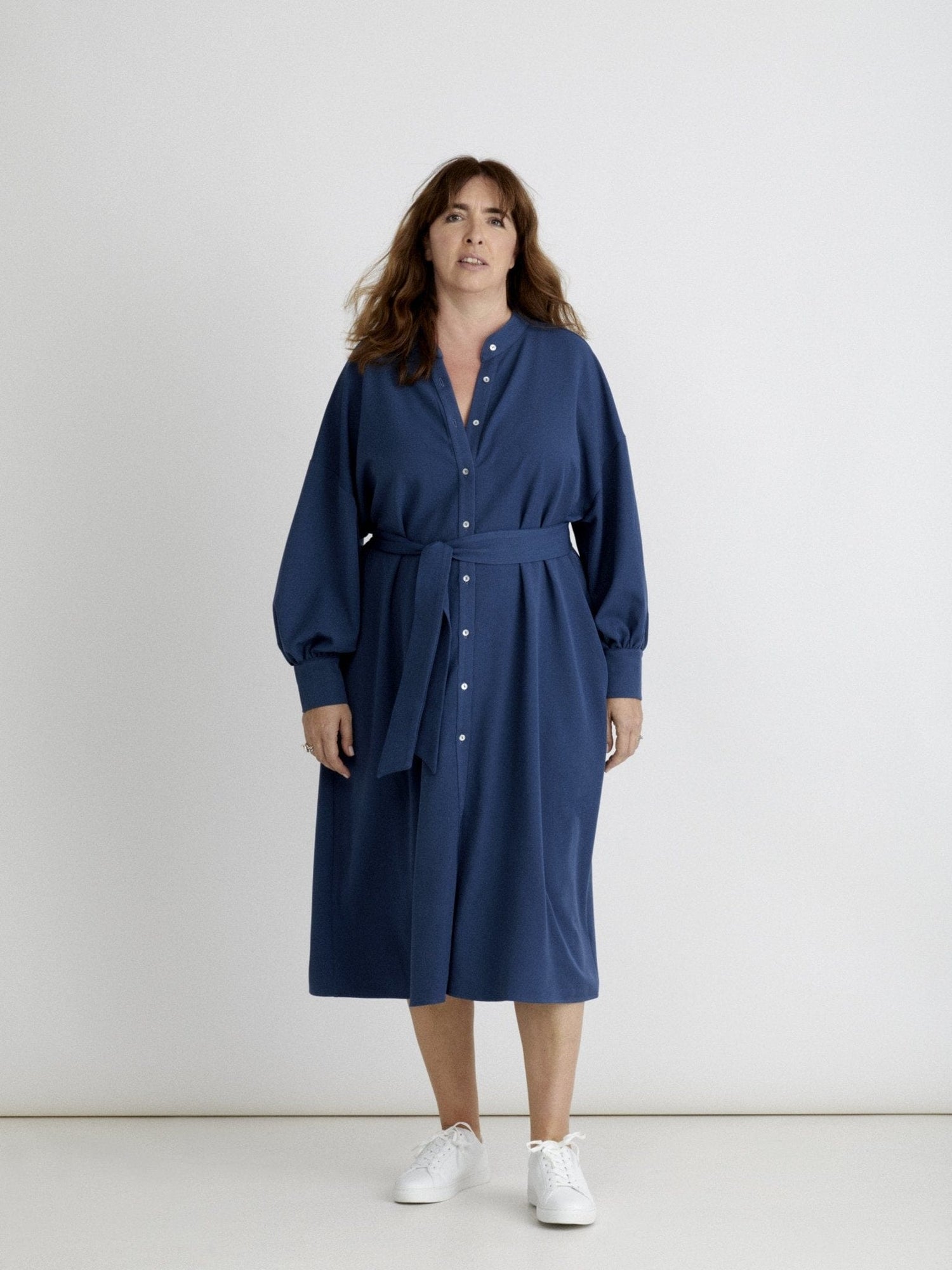 Les Militantes - Méganne large size blue dress chic, trendy and quality made in France