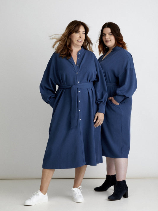 Les Militantes - Blue plus size dress, chic, trendy and quality made in France